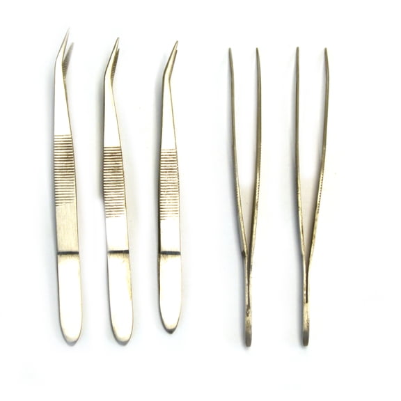 4.25" Curved Steel Forceps / Tweezers ( Pack of 5 )