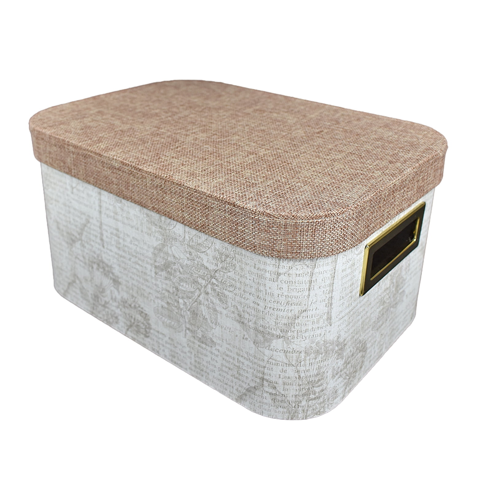 Medium Beige and White Fabric Decorative Storage Box