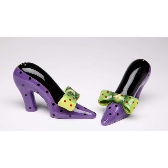 4.25" Purple Heels with Green Polka Dot Bows Salt and Pepper Shaker