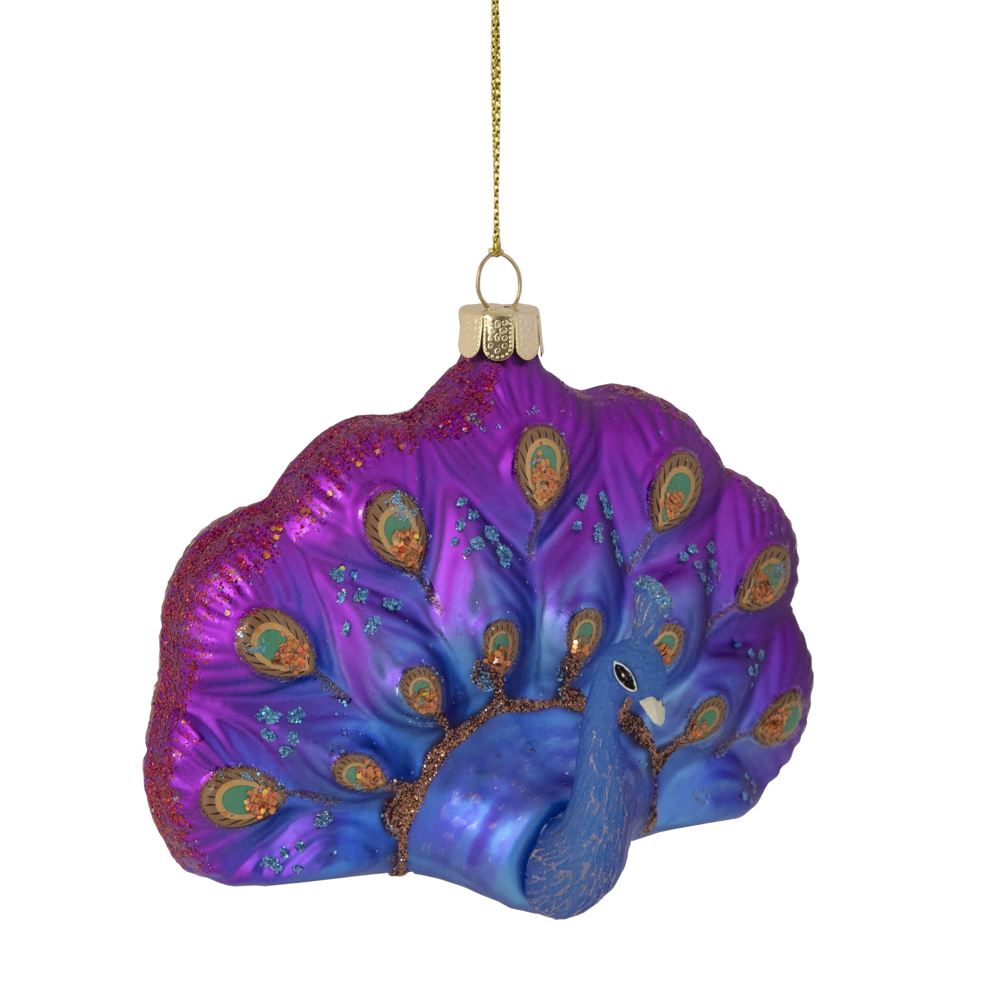 Northlight Sitting Glittered Peacock Glass Christmas Ornament - 4.25" - Purple