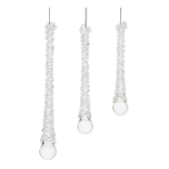 4.25 in., 5 & 6.25 in. Glass Icicle Drop Ornaments, Clear - Set of 12