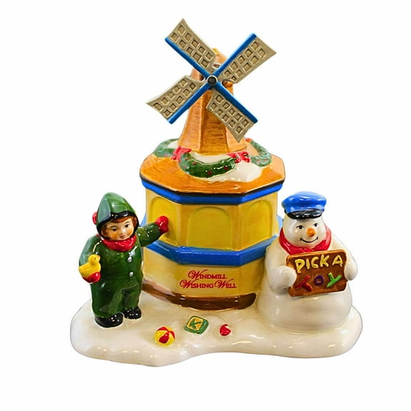 Department 56 Villages 4.25In Windmill Wishing Well, Ceramic, Snow Village Christmas Snowman 55431