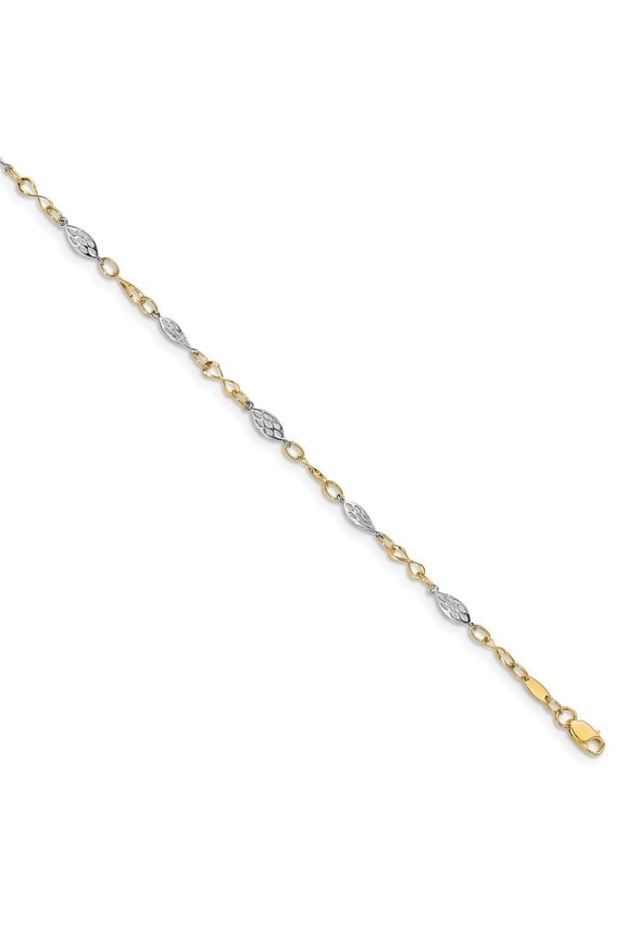 4.25mm 14k Two-tone Polished With 1inch Ext. Anklet - 2.1 Grams - 9 Inch