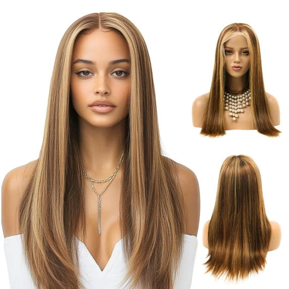 4/27 Highlight Ombre Lace Front Wig Human Hair, Straight 13x4 HD Transparent Lace Frontal Wigs Colored, Honey Blonde Glueless Lace Front Wigs Pre Plucked with Baby Hair 180 Density 26 Inch