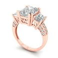 thumbnail image 1 of 4.27 ct Brilliant Emerald Cut White Sapphire 14K Rose Gold Solitaire with Accents Three-Stone Bridal Wedding Engagement Promise Anniversary Ring for Women size 9.25, 1 of 7