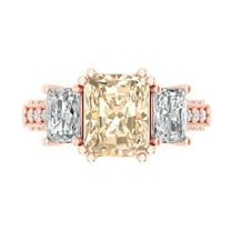 4.27 ctw 3 Stone Anniversary Ring for Women | Emerald Cut Natural Morganite | Hyperallergenic Solid 18K Rose Gold