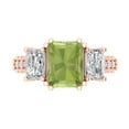 thumbnail image 1 of 4.27 ct Emerald Cut Natural Peridot 3 Stone 14K Rose Gold Womens Engagement Ring, 1 of 5