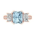 thumbnail image 1 of 4.27 ct Emerald Cut Natural Swiss Blue Topaz 3 Stone 18K Rose Gold Womens Engagement Ring, 1 of 5