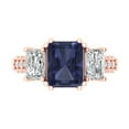 thumbnail image 1 of 4.27 ct Emerald Cut Simulated Blue Sapphire 3 Stone 14K Rose Gold Womens Engagement Ring, 1 of 6