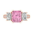 thumbnail image 1 of 4.27 ctw 3 Stone Anniversary Ring for Women | Emerald Cut Simulated Pink Diamond | Hyperallergenic Solid 18K Rose Gold, 1 of 5