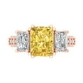 thumbnail image 1 of 4.27 ct Emerald Cut Simulated Yellow Diamond 3 Stone 18K Rose Gold Womens Engagement Ring, 1 of 5