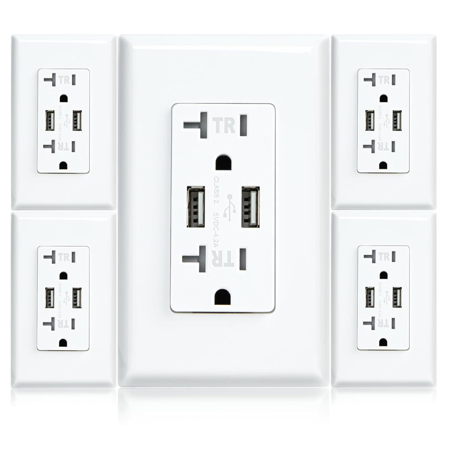 4.2A USB Charger Wall Outlet, with 2 Type A Ports, 20A Tamper Resistant ...
