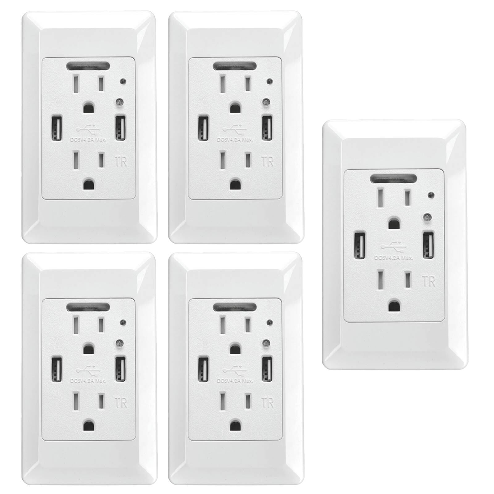 Kingsale4u Night Light Wall Outlet With USB Ports (4.2A) - Decora Duplex Receptacle With Cover