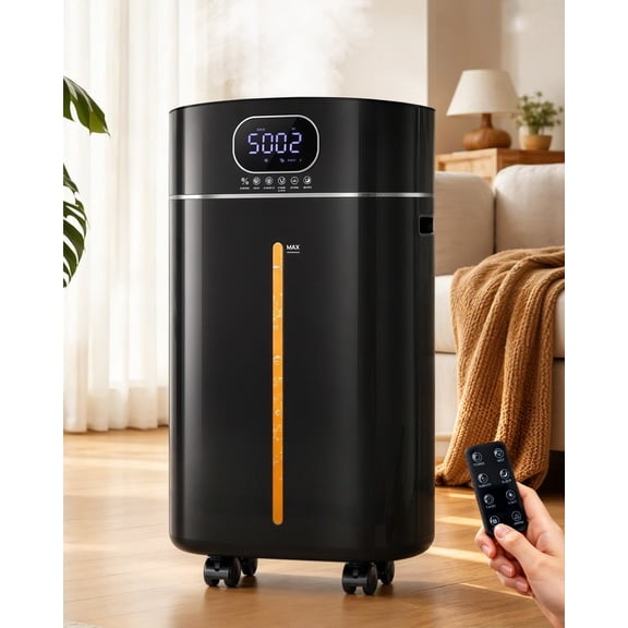 4.2Gal/16L Cool and Warm Mist Humidifier Large Room, Auto Restart Humidifiers for Home 1500 sqft, Air Humidifiers for Bedroom with Diffuser & Flame Light, Whole House Humidifiers for Baby Plant, Blac