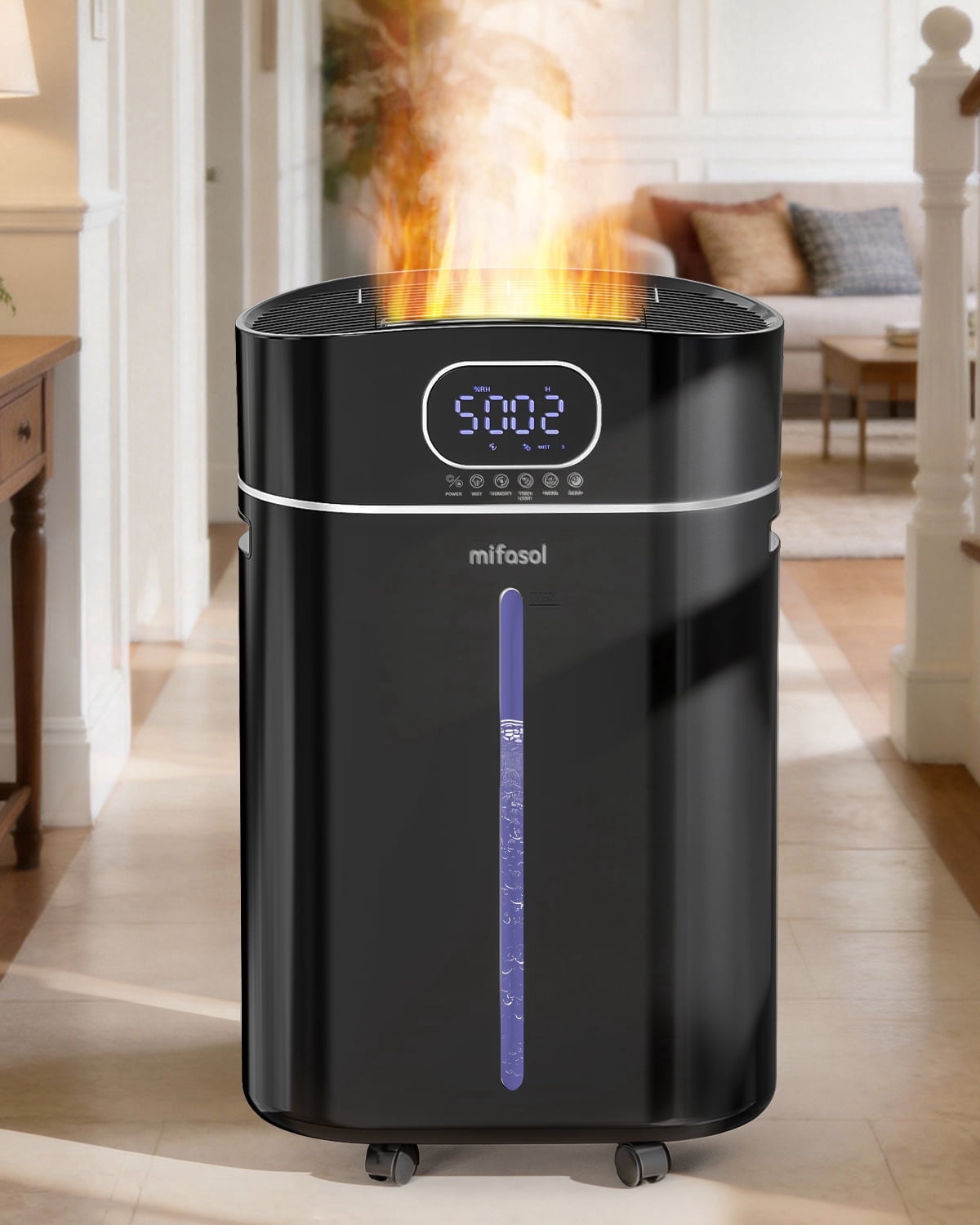 4.2Gal/16L Cool and Warm Mist Humidifier Large Room, Auto Restart Humidifiers for Home 1500 sqft, Air Humidifiers for Bedroom with Diffuser & Flame Light, Whole House Humidifiers for Baby Plant, Blac