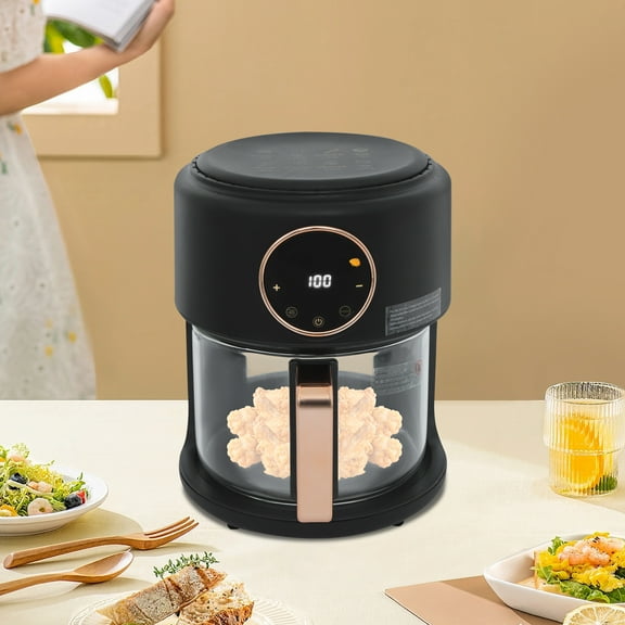 4.2L Airy Fryer, 1200W Glass Air Fryer, 360° Viewable Airy Fryer Black