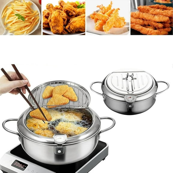 4.2L Frying Chicken Pot,Stainless Steel Fryer Tempura Pot,Reusable Deep Fryer Pot with Thermometer Control,Oil Drip Drainer Rack and Lid for Peanuts,Fish