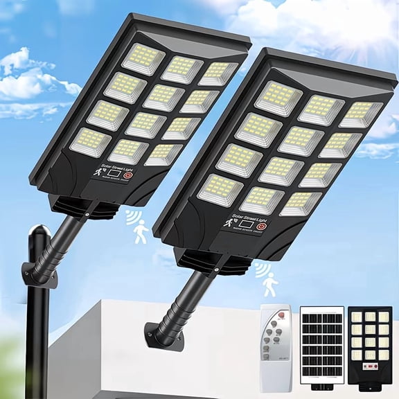4/2Pack Solar Street Lights Outdoor 400 LED Beads, Waterproof Sensor Solar Flood Light with Remote Control, Dusk to Dawn Commercial Area Lighting Suitabledoor Parking Lots, Courtyards, Parks, St