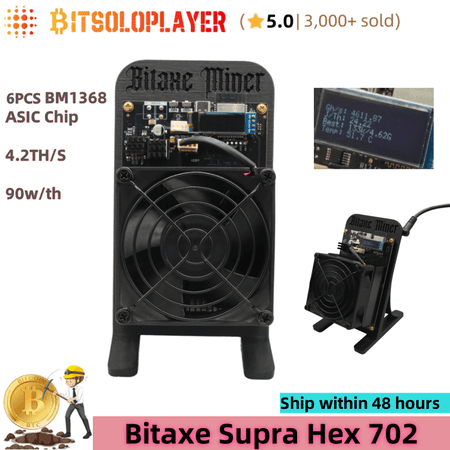 4.2TH/s Bitaxe Supra Hex 702 Bitcoin Lottery Miner with 6Pcs BM1368 ASIC Chip Home Solo Mining BTC Miner Open-source Crypto Lotto Machine,Black Stand