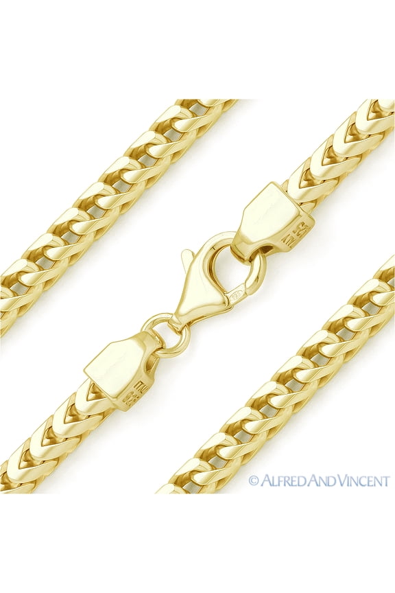 4.2mm Arrow Link Franco Italian Chain Bracelet in .925 Sterling Silver w/ 14k Yellow Gold