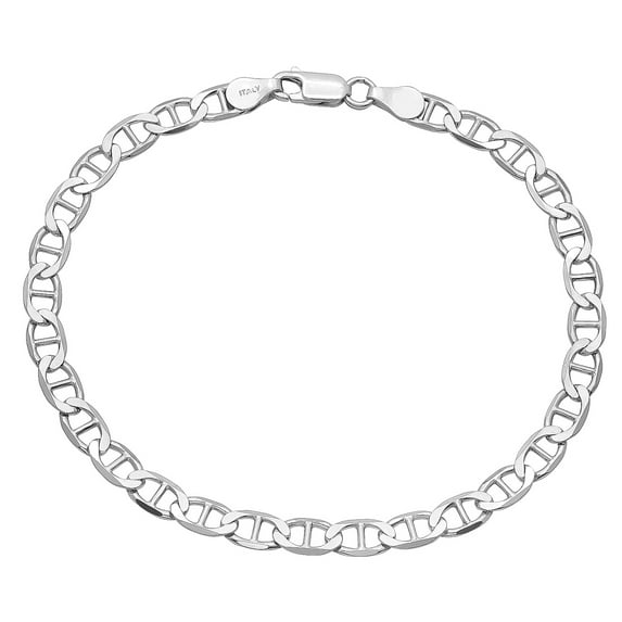 4.2mm Solid .925 Sterling Silver Flat Mariner Chain Link Bracelet, 7 inches