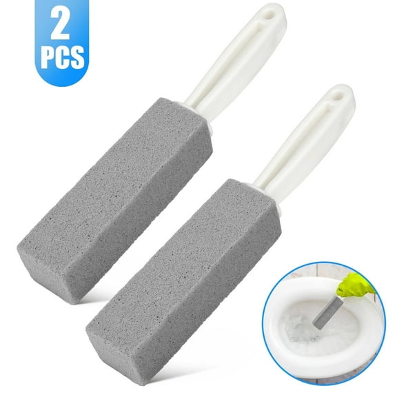 2pcs Pumice Stone Cleaner, TSV Pumice Stone Toilet Bowl Cleaner with Long Handle, Hard Water Build up Remover, Toilet Bowl Stain Ring Remover, Natural Pumice Scouring Sticks, Gray