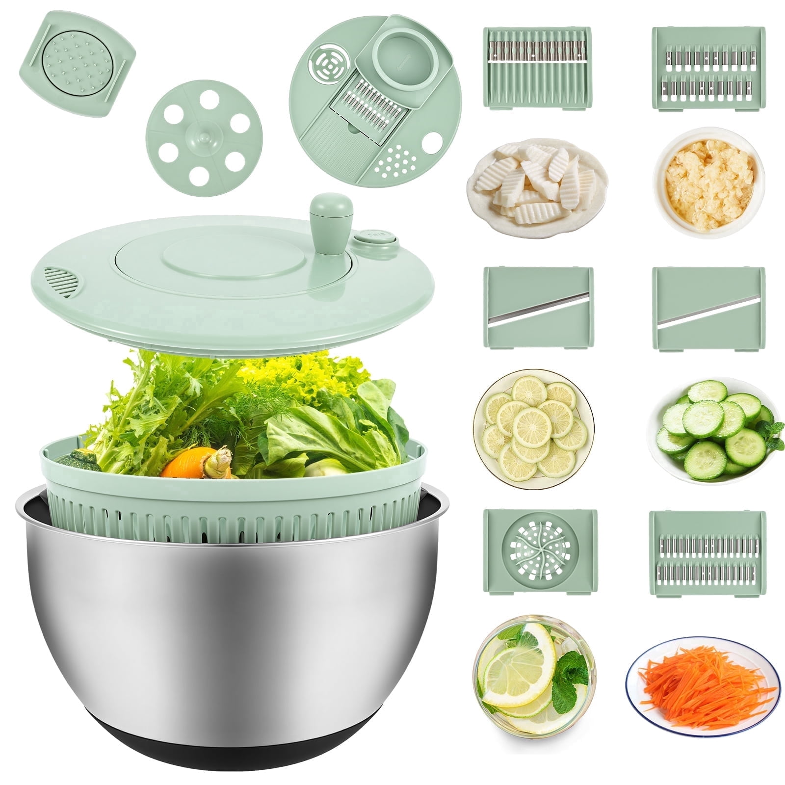 4.2qt Stainless Steel Salad Spinner with 5 Blade Slicer Non Slip Base,Large Lettuce Washer Spinner for Kitchen Salad Vegetables