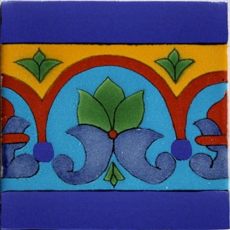 4.2x4.2 Aqua Border Talavera Mexican Tile, Set of 9 pcs