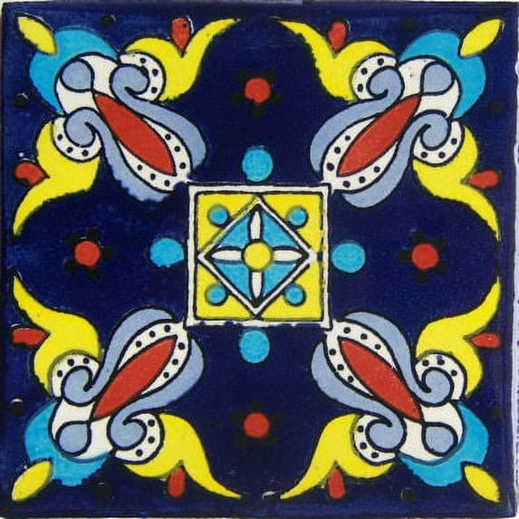 4.2x4.2 Blue Oasis Talavera Mexican Tile, Set of 9 pcs