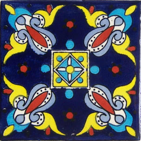 4.2x4.2 Blue Oasis Talavera Mexican Tile, Set of 9 pcs