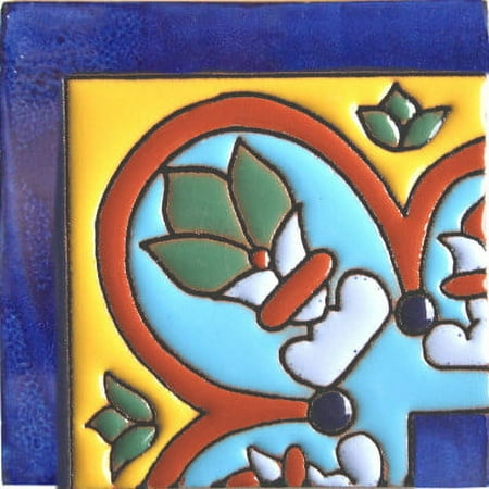 4.2x4.2 Corner Aqua Raised Talavera Mexican Tile, Set of 9 pcs