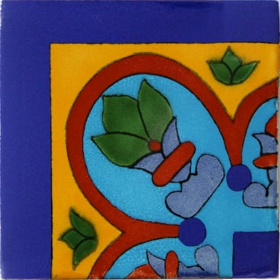 4.2x4.2 Corner Aqua Talavera Mexican Tile, Set of 9 pcs