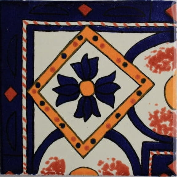 4.2x4.2 Corner Diamond Talavera Mexican Tile, Set of 9 pcs