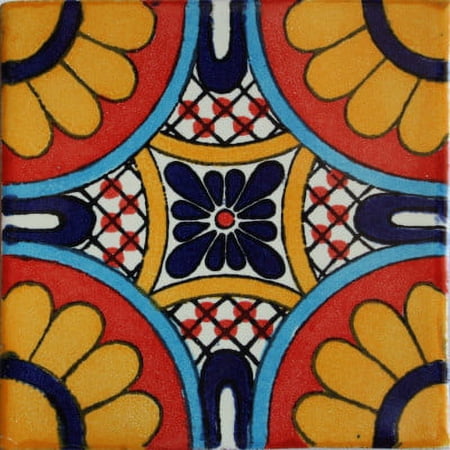 4.2x4.2 Daylily Talavera Mexican Tile, Set of 9 pcs