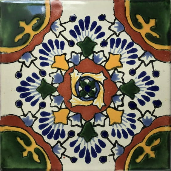 4.2x4.2 Gerona Talavera Mexican Tile, Set of 9 pcs