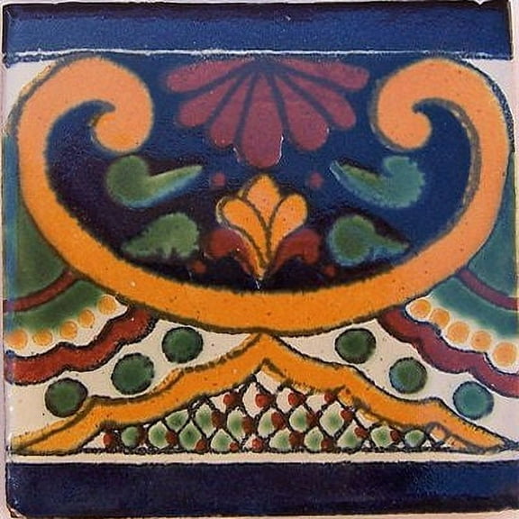 4.2x4.2 Greca C Talavera Mexican Tile, Set of 9 pcs