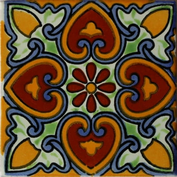 4.2x4.2 Hearts Talavera Mexican Tile, Set of 9 pcs