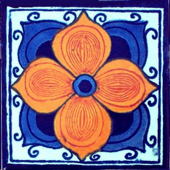 4.2x4.2 Marigold Talavera Mexican Tile, Set of 9 pcs
