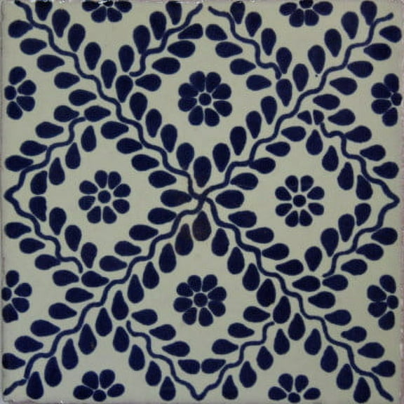 4.2x4.2 Meshed Blue Leaves Talavera Mexican Tile, Set of 9 pcs