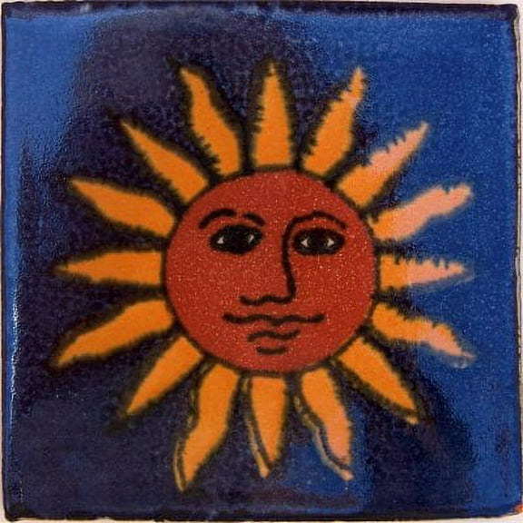 4.2x4.2 Red Sun Talavera Mexican Tile, Set of 9 pcs