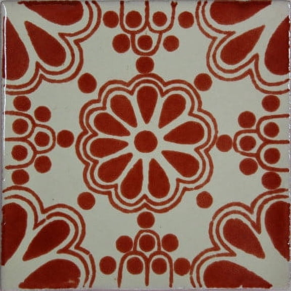 4.2x4.2 Terracotta Bouquet Talavera Mexican Tile, Set of 9 pcs