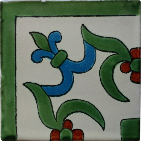 4.2x4.2 White Liz Corner Talavera Mexican Tile, Set of 9 pcs