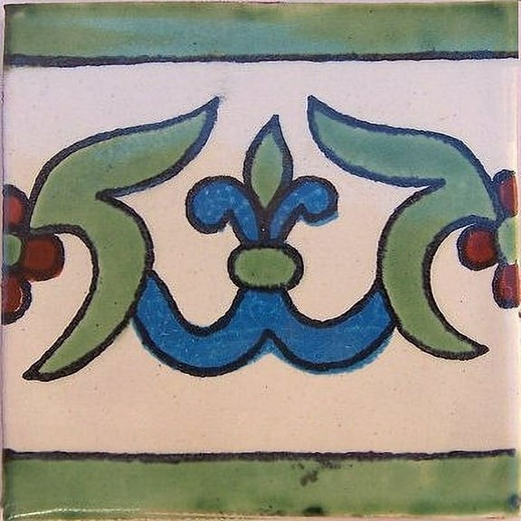 4.2x4.2 White Liz Flower Talavera Mexican Tile, Set of 9 pcs