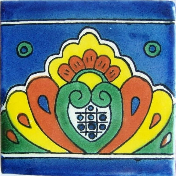 4.2x4.2 Yellow Royal Crown Talavera Mexican Tile, Set of 9 pcs