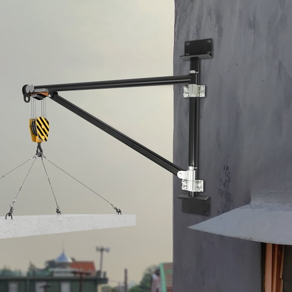 4*3.15ft Modern Wall Mount Crane Bracket Alloy Steel Hoist Bracket Crane Swing Arm w/ Pole Black