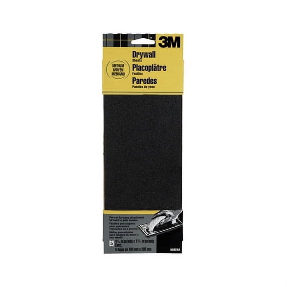 4-3/16" x 11-1/4" 3M 9092 Drywall Adhesives Die-Cut Sanding Sheet, Medium, 5-Pack