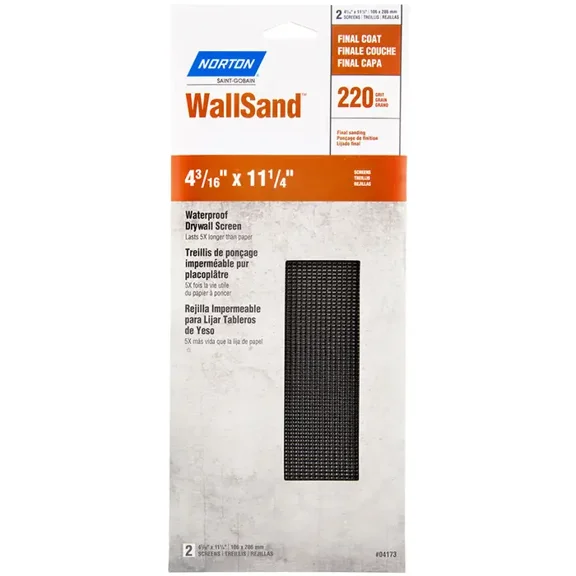 4-3/16" x 11-1/4" Norton 21766 WallSand Die-Cut Drywall Sanding Screen 220-Grit Handy-Pack