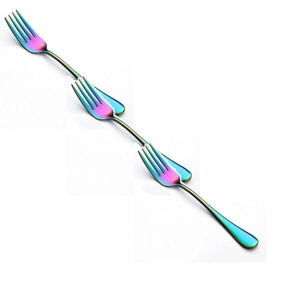 4/3/2/1PCS Stainless Steel Dessert Forks Shiny Rainbow Metal Small Cake Fork Silverware Salad Forks Kitchen Utensils Dishwasher Safe