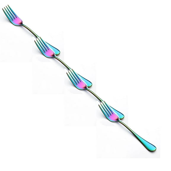 4/3/2/1PCS Stainless Steel Dessert Forks Shiny Rainbow Metal Small Cake Fork Silverware Salad Forks Kitchen Utensils Dishwasher Safe