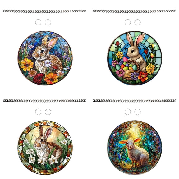 4/3/2/1pcs Easter Bunny Acrylic Suncatcher Ornaments for Spring Tree Hanging Easter Tree Decorations Hanging Decor Panel Basket Stuffers & Gifts for Kids Family Friends